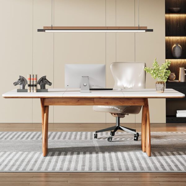 Tribesigns 71 Inch Executive Desk, Large Office Computer Desk with Heavy Duty Legs, Modern Simple Laptop Desk Study Writing Table Business Furniture for Home Office (White/Brown)
