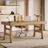 Tribesigns 63-Inch Executive Desk, Large Office Computer Desk with Sturdy Legs, Farmhouse Workstation Writing Table Business Furniture for Home Office, Light Brown