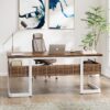 Tribesigns 63" Executive Desk with Bottom Shelves, Large Office Computer Desk, Modern Simple Workstation Business Furniture for Home Office (Walnut & White)