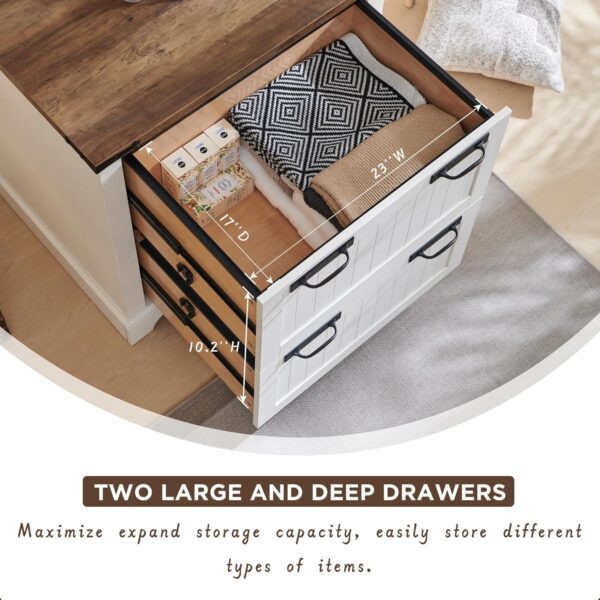 RedLemon Farmhouse Filing Cabinets with 2 Drawers, 30" File Cabinets with Hanging File Folders for A4/Letter/Legal Size Documents, Office Storage Cabinet for Study Room, Living Room (Antuique White)