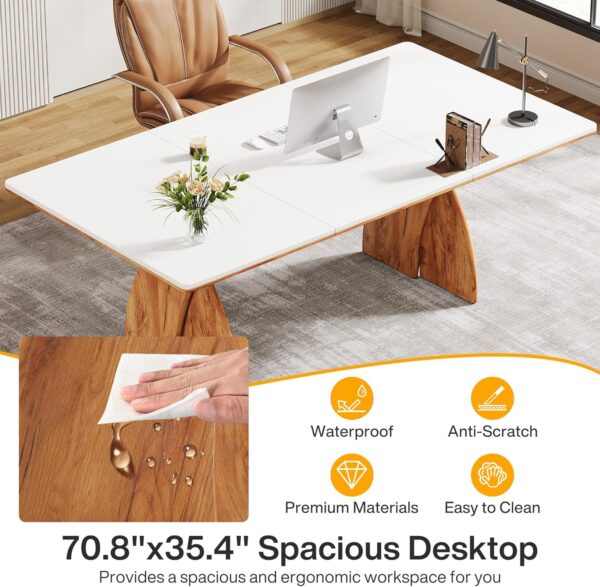 Tribesigns 71 Inch Executive Desk, Large Office Computer Desk with Heavy Duty Legs, Modern Simple Laptop Desk Study Writing Table Business Furniture for Home Office (White/Brown)