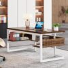 Tribesigns 63" Executive Desk with Bottom Shelves, Large Office Computer Desk, Modern Simple Workstation Business Furniture for Home Office (Walnut & White)