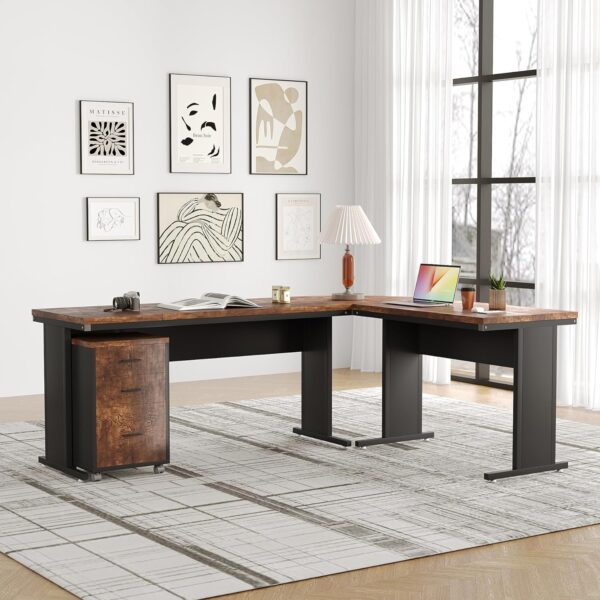 Tribesigns 83" L-Shaped Executive Desk, Large Office Desk with 3-Drawer Mobile File Cabinet, Industrial Corner Computer Desk with Storage Drawers, Business Furniture Desk Workstation for Home Office