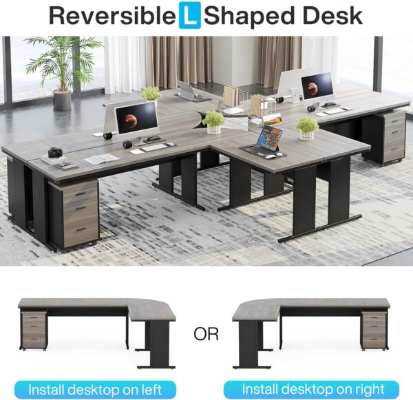 Tribesigns L-Shaped Executive Desk, Large Office Desk with 3-Drawer File Cabinet, Industrial Corner Computer Table with Drawers, Business Workstation for Home Office (Gray, 83")