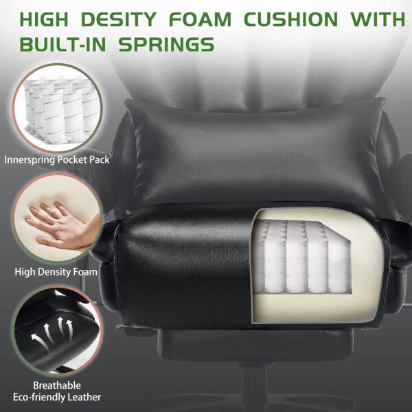 650LBS Big and Tall Office Chair with Footrest,Large Heavy Duty Executive Office Chair-Wide Seat,Adjustable Lumbar Support,Dual Rubber Wheels,Ergonomic High Back Computer Chairs for Heavy People,Black