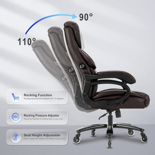 Big and Tall Office Chair 500 LBS-Executive Office Chairs for Heavy People-Heavy Duty Office Chairs with Sturdy Rolling Wheels-Desk Chair with Adjustable Lumbar Support Black Faux Leather Chair Brown