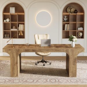 Tribesigns 70.87" Executive Office Desk, Large Workspace Computer Desk, Rustic Wood Writing Table Simple Business Furniture with Arched Design for Home Office