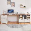 60" Farmhouse Executive Desk and 40" Mobile File Cabinet Combination,L Shaped Executive Desk with Charging Station,Home Office Desk for Office Work,Home Study