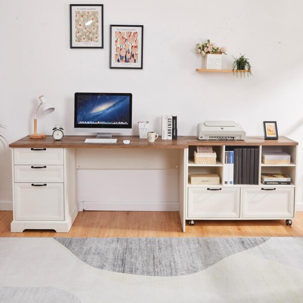 60" Farmhouse Executive Desk and 40" Mobile File Cabinet Combination,L Shaped Executive Desk with Charging Station,Home Office Desk for Office Work,Home Study