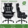 650LBS Big and Tall Office Chair with Footrest,Large Heavy Duty Executive Office Chair-Wide Seat,Adjustable Lumbar Support,Dual Rubber Wheels,Ergonomic High Back Computer Chairs for Heavy People,Black