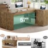 Tribesigns L-Shaped Executive Desk, 70.8-Inch Farmhouse Office Desk with File Cabinet, Large Computer Desk with Storage Shelves, Wooden Business Furniture Workstation for Home Office (Rustic Brown)