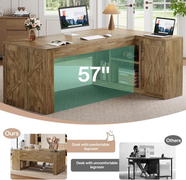 Tribesigns L-Shaped Executive Desk, 70.8-Inch Farmhouse Office Desk with File Cabinet, Large Computer Desk with Storage Shelves, Wooden Business Furniture Workstation for Home Office (Rustic Brown)