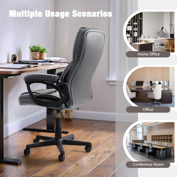 JUMMICO Executive Office Chair High Back Managerial Home Desk Chair, Adjustable Swivel Computer PU Leather Chair with Lumbar Support (Gray)