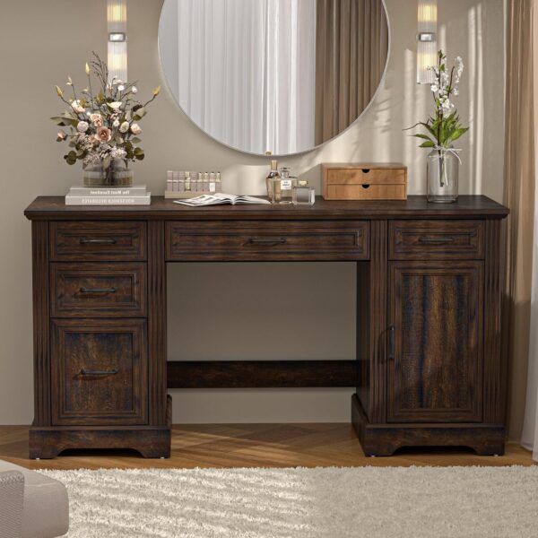 AHB 58" Executive Desk, Home Office Desk with Drawers and Cabinet, Wooden Workstation with Storage, Farmhouse Desk for Writing, Studying, Working