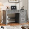 Vabches Farmhouse 47" Executive Desk, Computer Desk with Drawers and File Drawer, Workstation Computer Desk with Charging Station for Home Office,Study,Grey.