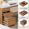Tribesigns 85.8-Inch L-Shaped Executive Desk, Extra Large Modern Office Desk with File Drawers, Door Cabinet & Shelves, Commercial Office Table, Home Business Workstation, White & Brown
