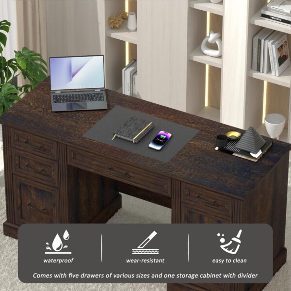 AHB 58" Executive Desk, Home Office Desk with Drawers and Cabinet, Wooden Workstation with Storage, Farmhouse Desk for Writing, Studying, Working