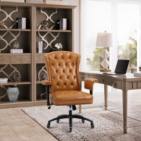 YAMASORO Ergonomic Executive Office Chair with Height-Adjustable, Home Office Desk Chairs PU Leather Swivel Work Chair, Camel