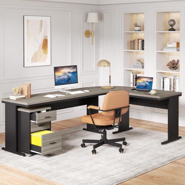 Tribesigns L-Shaped Executive Desk, Large Office Desk with 3-Drawer File Cabinet, Industrial Corner Computer Table with Drawers, Business Workstation for Home Office (Gray, 83")