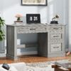 Vabches Farmhouse 47" Executive Desk, Computer Desk with Drawers and File Drawer, Workstation Computer Desk with Charging Station for Home Office,Study,Grey.