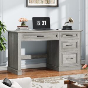 Vabches Farmhouse 47" Executive Desk, Computer Desk with Drawers and File Drawer, Workstation Computer Desk with Charging Station for Home Office,Study,Grey.