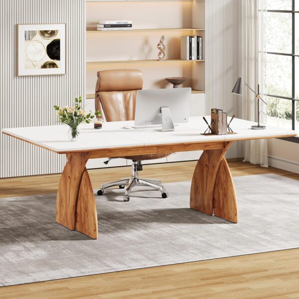Tribesigns 71 Inch Executive Desk, Large Office Computer Desk with Heavy Duty Legs, Modern Simple Laptop Desk Study Writing Table Business Furniture for Home Office (White/Brown)