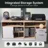 Furniture Set, 86" U Shaped Executive Standing Desk & 4 Wood Lateral File Cabinets with Lock, Electric Height Adjustable, AC/USB, Home Office, Light Walnut