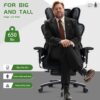 650LBS Big and Tall Office Chair with Footrest,Large Heavy Duty Executive Office Chair-Wide Seat,Adjustable Lumbar Support,Dual Rubber Wheels,Ergonomic High Back Computer Chairs for Heavy People,Black