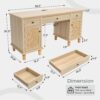 Yechen 58" Modern Executive Desk with Natural Rattan Door, Boho Writing Desk with 3 Drawers & 2 Cabinet for Study, Work, Computer, Natural Oak