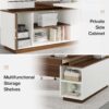 Tribesigns L-Shaped Executive Office Desk, 70.5-Inch Mid-Century Modern Executive Desk with File Cabinet and Storage Shelves, Large Computer Desk for Home Office, Brown + White