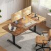 Electric Standing Desk with 3-Piece Board, 71 Inch Height Adjustable Large Desk with Power Outlets, Sit Stand Table, Writing Computer Desk for Home, Office, Workstation, Rustic Brown