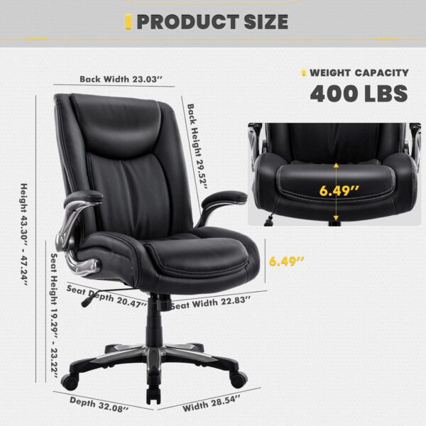 COLAMY High Back Executive Office Chair 400lbs, Large Heavy Duty Big and Tall Computer Office Desk Chair Flip-up Arms Wide Thick Seat for Home Office - Black