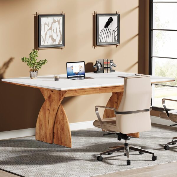 Tribesigns 71 Inch Executive Desk, Large Office Computer Desk with Heavy Duty Legs, Modern Simple Laptop Desk Study Writing Table Business Furniture for Home Office (White/Brown)