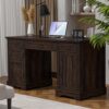 AHB 58" Executive Desk, Home Office Desk with Drawers and Cabinet, Wooden Workstation with Storage, Farmhouse Desk for Writing, Studying, Working