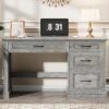 Vabches Farmhouse 47" Executive Desk, Computer Desk with Drawers and File Drawer, Workstation Computer Desk with Charging Station for Home Office,Study,Grey.