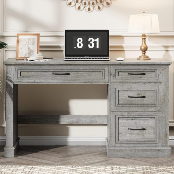 Vabches Farmhouse 47" Executive Desk, Computer Desk with Drawers and File Drawer, Workstation Computer Desk with Charging Station for Home Office,Study,Grey.