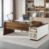 Tribesigns L-Shaped Executive Office Desk, 70.5-Inch Mid-Century Modern Executive Desk with File Cabinet and Storage Shelves, Large Computer Desk for Home Office, Brown + White