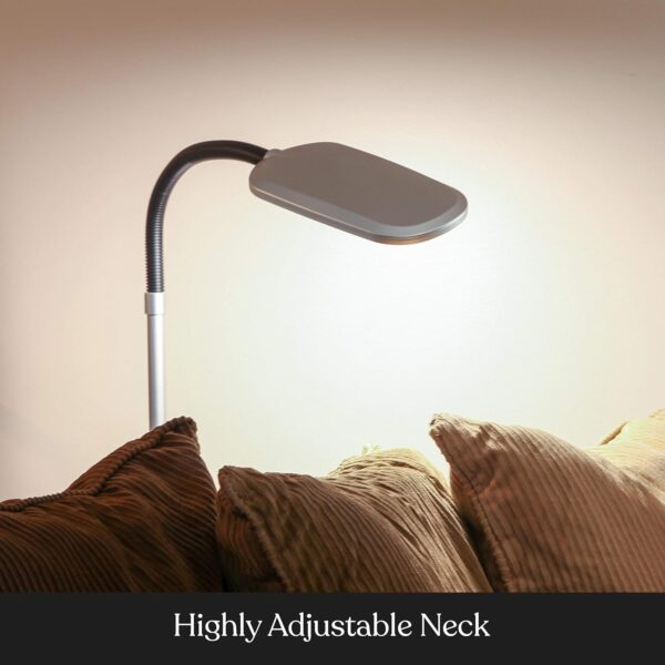 Brightech Litespan Slim LED Floor Reading Lamp with Adjustable Gooseneck for Living Rooms & Offices, Dimmable Standing Lamp for Bedroom - Silver