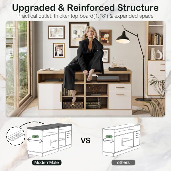 Furniture Set, 86" U Shaped Executive Standing Desk & 4 Wood Lateral File Cabinets with Lock, Electric Height Adjustable, AC/USB, Home Office, Light Walnut