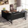 Tribesigns L-Shaped Computer Desk with Power Outlet and Drawer Cabinet, 55 inch Large Executive Office Desk Business Furniture with 40 inch Lateral File Cabinet Printer Stand for Home Office,Brown