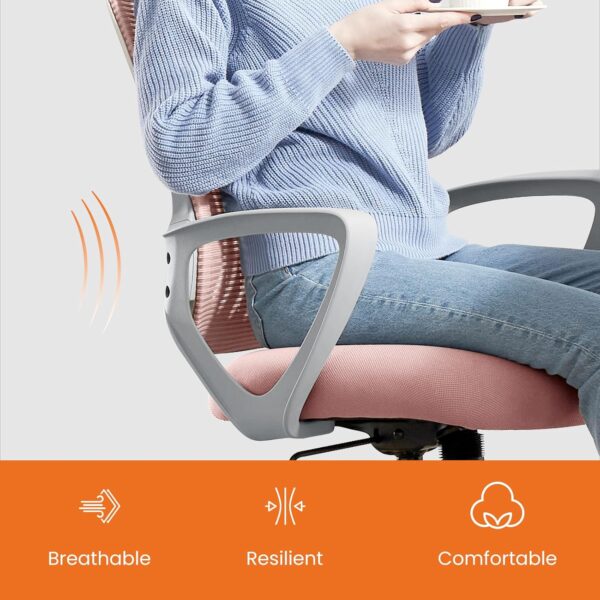 Office Computer Desk Managerial Executive Chair, Ergonomic Mid-Back Mesh Rolling Work Swivel Chairs with Wheels, Comfortable Lumbar Support, Comfy Arms for Home, Bedroom, Study, Student