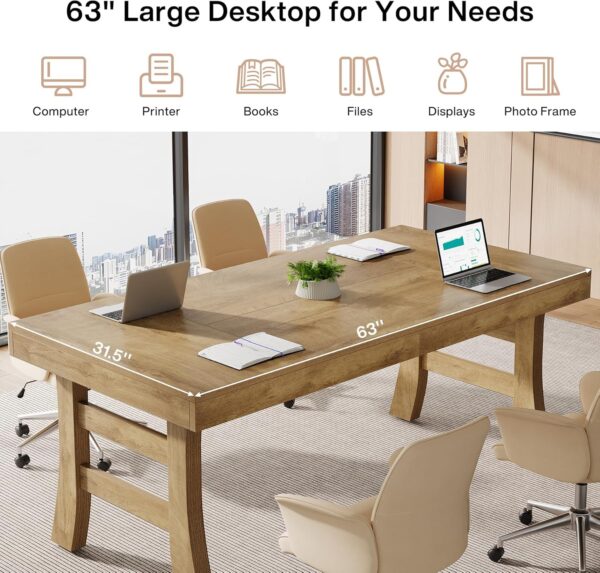 Tribesigns 63-Inch Executive Desk, Large Office Computer Desk with Sturdy Legs, Farmhouse Workstation Writing Table Business Furniture for Home Office, Light Brown