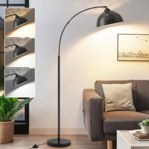 Arc Floor Lamps for Living Room, 71" Modern Standing Lamp with Adjustable Lamp Head, Black Tall Lamp with Foot Switch, Arched Reading Light for Bedroom, Office, 9W 3 Color Temperatures Bulb Included