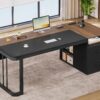 70.9" Executive Desk with Power Outlet, Large Office Desk with Drawers & Lateral File Cabinet, Modern Long Computer Desk with Adjustable Storage Shelves, Workstation Business Furniture (Walnut)