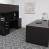 Boss Office Products Holland 71" Executive Desk and Credenza with 2 File Storage Pedestal and Hutch, Mocha