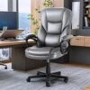 JUMMICO Executive Office Chair High Back Managerial Home Desk Chair, Adjustable Swivel Computer PU Leather Chair with Lumbar Support (Gray)