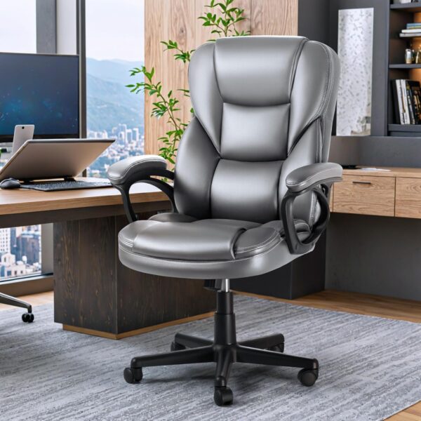 JUMMICO Executive Office Chair High Back Managerial Home Desk Chair, Adjustable Swivel Computer PU Leather Chair with Lumbar Support (Gray)