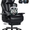 650LBS Big and Tall Office Chair with Footrest,Large Heavy Duty Executive Office Chair-Wide Seat,Adjustable Lumbar Support,Dual Rubber Wheels,Ergonomic High Back Computer Chairs for Heavy People,Black