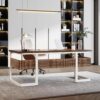 Tribesigns 63" Executive Desk with Bottom Shelves, Large Office Computer Desk, Modern Simple Workstation Business Furniture for Home Office (Walnut & White)