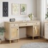 Yechen 58" Modern Executive Desk with Natural Rattan Door, Boho Writing Desk with 3 Drawers & 2 Cabinet for Study, Work, Computer, Natural Oak